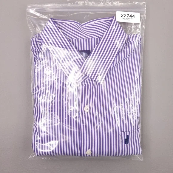 Johnnie-O Shirt Mens XL Purple White Stripe Button Down Bamboo Stretch Pocket - Picture 11 of 11